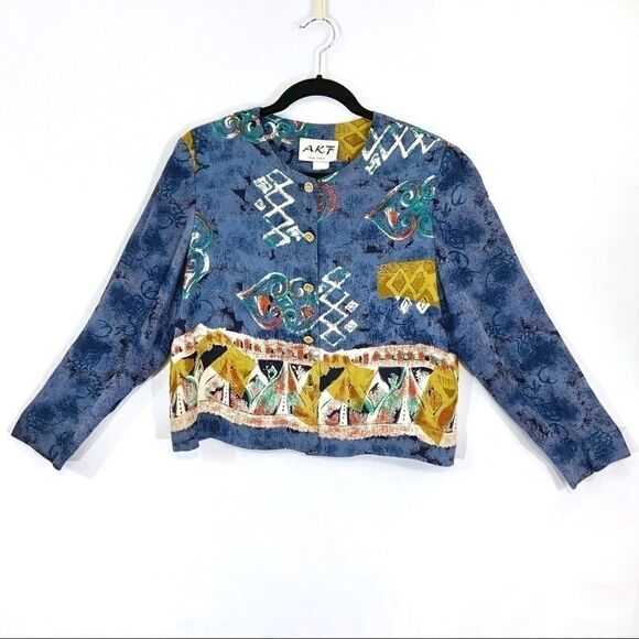 Vintage 90s tribal button front blouse / jacket M - Picture 1 of 7